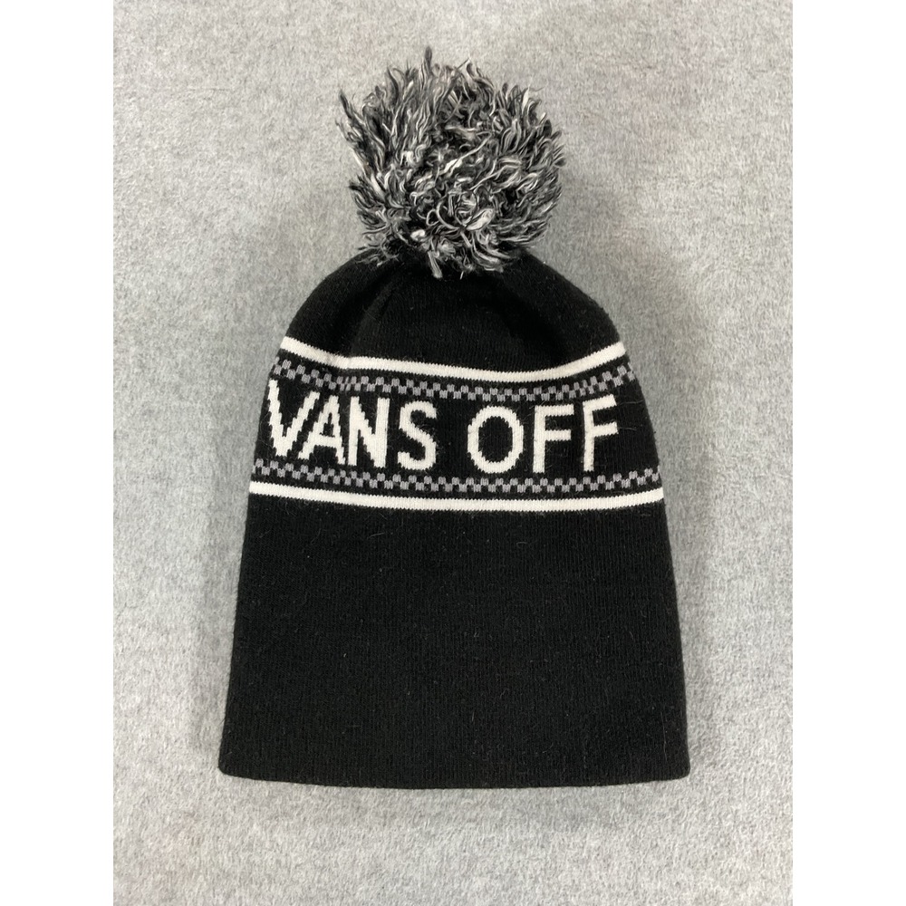Vans Off The Wall Beanie Black White Checkerboard Pom Pom Hat VN0A34GXY28
